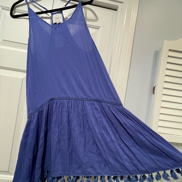 AREA STARS Beach Cover Up Dress Women’s L Pom Pom Hem Sundress Blue NWT - Picture 6 of 12